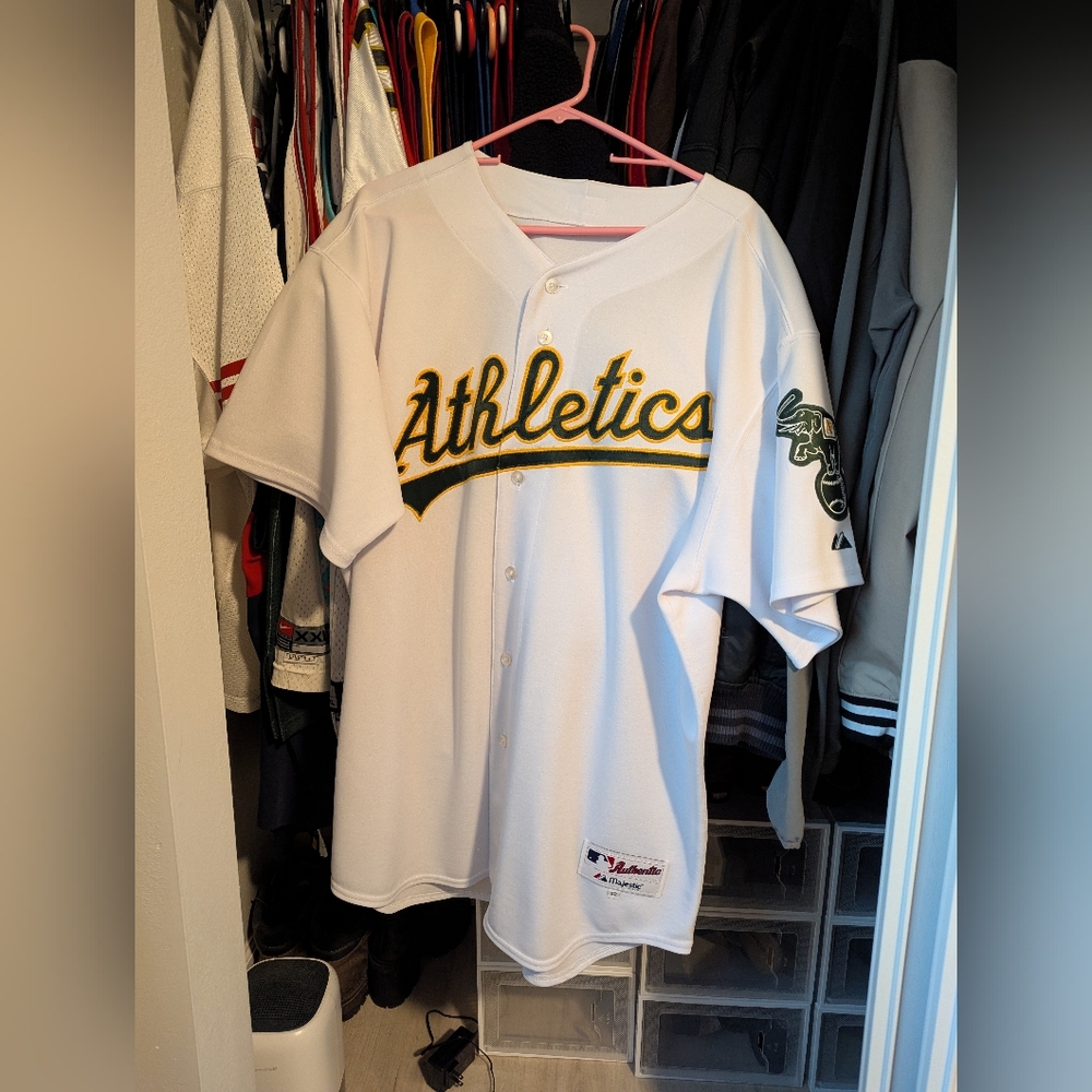Used Majestic Authentic White Athletics Baseball Jersey 52